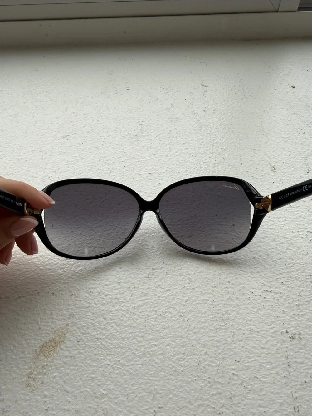 Gucci Black Oversized Oval Sunglasses with Heart Accent